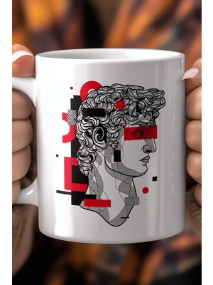 Modern Heykel Çizim Desenli 330ML Baskılı Beyaz Seramik Kupa Bardak