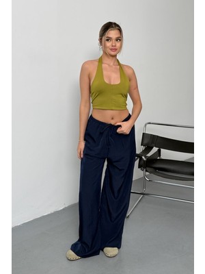 Jee Lee Kadın Beli Ayarlanabilir Bol Paça Pantolon Lacivert - 26Y 26713