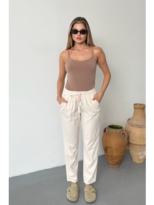 Jee Lee Kadın Beli Ayarlanabilir Çift Cepli Pantolon Taş - 26Y YP5295