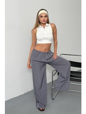 Jee Lee Kadın Beli Ayarlanabilir Bol Paça Pantolon Füme - 26Y 26713
