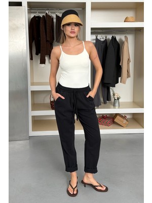 Jee Lee Kadın Beli Ayarlanabilir Çift Cepli Pantolon Siyah - 26Y YP5295