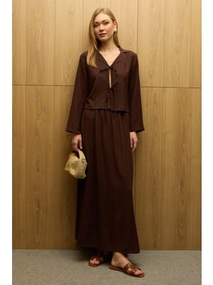 FullaModa Önü Bağlamalı Beli Lastikli Etekli 2 Li Takım