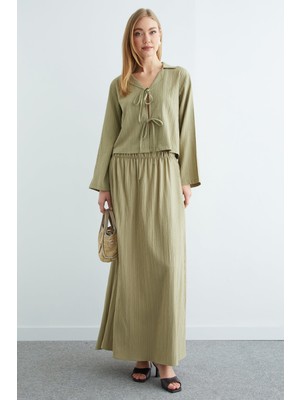 FullaModa Önü Bağlamalı Beli Lastikli Etekli 2 Li Takım