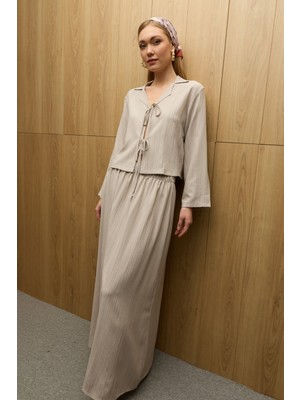 FullaModa Önü Bağlamalı Beli Lastikli Etekli 2 Li Takım