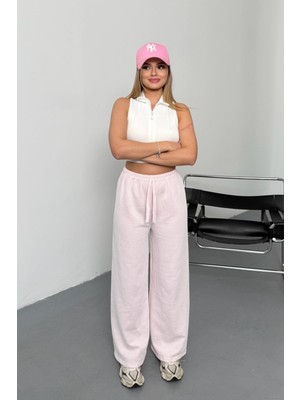 Giysa Kadın Beli Lastikli Bol Paça Çizgili Pantolon Pembe - 26Y 5004