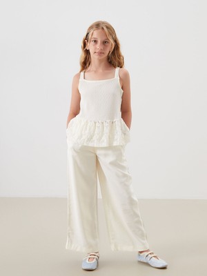 Lc Waikiki Yeni Sezon Beli Lastikli Pileli Kız Çocuk Pantolon