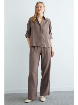 FullaModa Düğmeli Beli Lastikli Kapri Kol 2 Li Takım