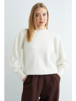 FullaModa Balon Kol Bisiklet Yaka Triko Kazak