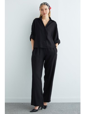 FullaModa Düğmeli Beli Lastikli Kapri Kol 2 Li Takım