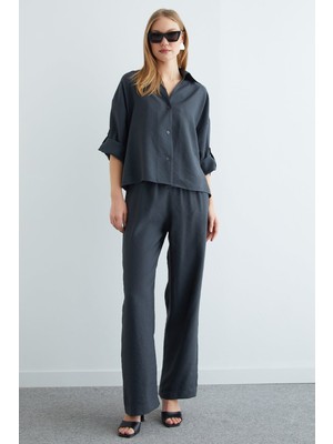 FullaModa Düğmeli Beli Lastikli Kapri Kol 2 Li Takım