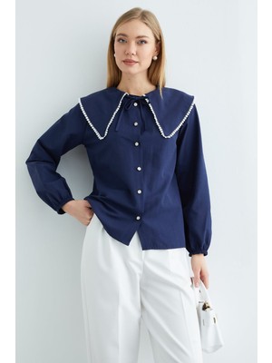 FullaModa Dantelli Bebe Yaka Kolu Lastikli Gömlek