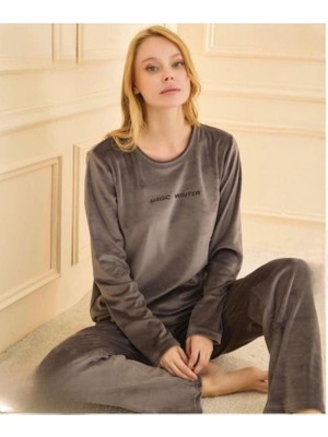 Mihra Kadın Kışlık Bisiklet Yaka Kadife Pijama Takımı 13166FÜ - 1 Adet