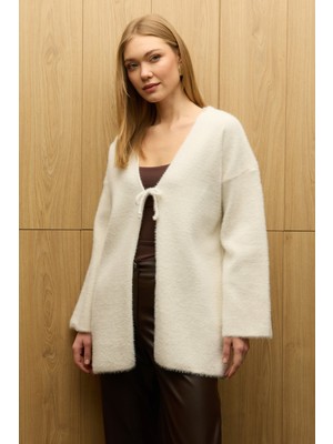 FullaModa Önü Bağlamalı Sakallı Triko Hırka