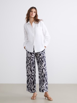 Lc Waikiki Yeni Sezon Beli Lastikli Desenli Geniş Paça Kadın Pantolon