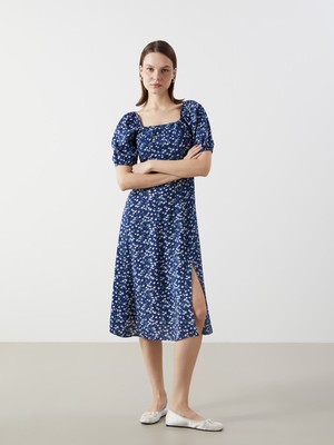 Lc Waikiki Yeni Sezon Kare Yaka Çiçekli Balon Kollu Elbise