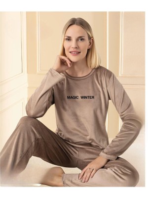 Mihra Kadın Kışlık Bisiklet Yaka Kadife Pijama Takımı 13166KA - 1 Adet