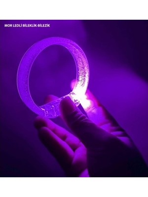 Mor LED Işıklı Baskı Yapılabilen Pilli Bileklik Bilezik 1,5 cm Genişlik