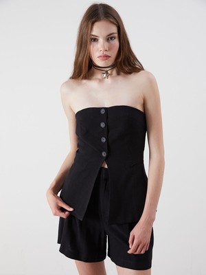 Lc Waikiki Yeni Sezon Straplez Yaka Keten Karışımlı Kadın Klasik Yelek