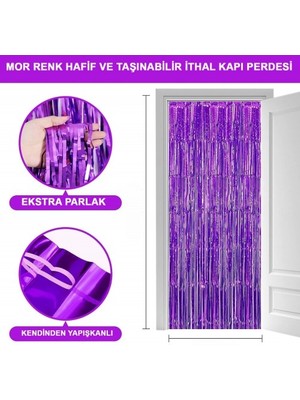 Mor Ekstra Metalize Saçaklı Arka Fon Perde
