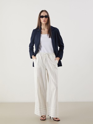 Lc Waikiki Yeni Sezon Beli Lastikli Çizgili Keten Karışımlı Kadın Pantolon