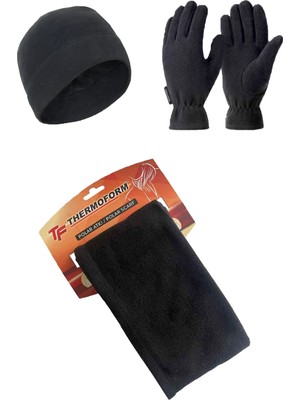 Thermoform Polar Atkı - Bere - Eldiven Set Siyah