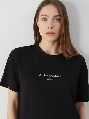 Lc Waikiki Yeni Sezon Bisiklet Yaka Baskılı Kadın Tişört