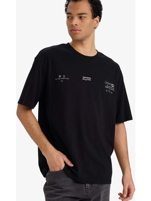 DeFacto %100 Pamuk Boxy Fit Baskılı Tişört F8120AX26SP