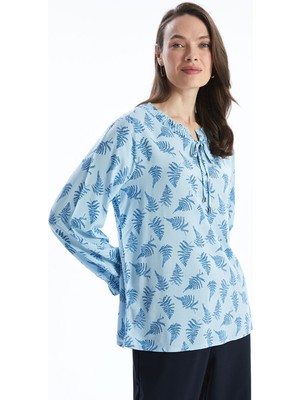 Lc Waikiki Yeni Sezon Bağlamalı Yaka Desenli Kadın Bluz