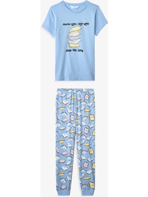 Penti Mavi Kız Çocuk Pillow Pamuklu Pijama Takımı