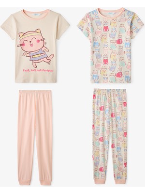 Penti Ekru Kız Çocuk Fast Cat 2'li Pijama Takımı