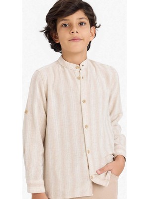DeFacto Erkek Çocuk Dik Yaka Çizgili Uzun Kollu Gömlek G6729A826SP