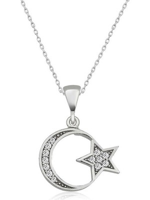 Erseyy 925 Ayar Gümüş Ay Yıldız Kadın Gümüş Kolye