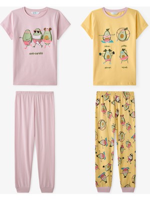 Penti Açık Sarı Kız Çocuk Avo-Cardio 2'li Pijama Takımı