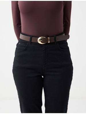 Jimmy Key Acı Kahve Parlak Oval Tokalı Deri Görünümlü Kemer