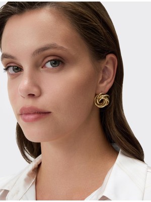 Jimmy Key Altın Rengi Burgu Desenli Oval Küpe