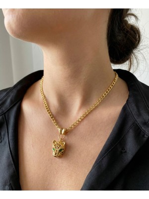 Milena Blake Pantera Altın Kaplama Figürlü Zincir Kolye , Panter Çelik Kolye