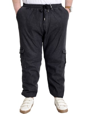 ModeXL Erkek Lastikli Paça Kot Pantolon 23919 Rahat Kalıp Denim Siyah SuperBattal