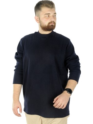 ModeXL Büyük Beden Uzun Kol Yarım Balıkçı Kazak 22558 Erkek Lacivert Oversize Konforlu Tasarım