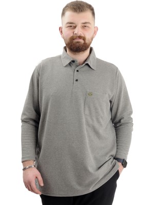 ModeXL Mode Xl Büyük Beden Erkek Sweatshirt Polo Yaka Uzun Kol Waffle 23449 Haki