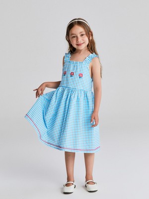 Lc Waikiki Yeni Sezon Kare Yaka Çiçekli Kız Çocuk Keten Elbise