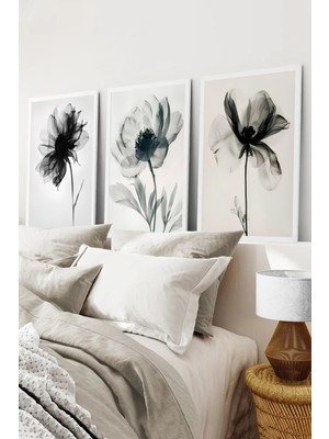 KutuTR Beyaz Çerçeveli 2d Uv Baskı 3’lü Mdf Tablo Set –modern Doğa Kompozisyonlu - Beyaz CRV1111