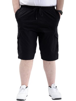 ModeXL Mode Xl Büyük Beden Erkek Kapri Kargo Cepli Beli Bağlamalı Valencıa 21404 Siyah