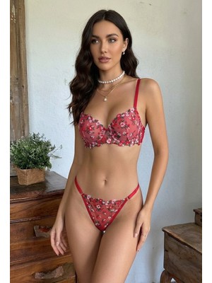 Arona Lingerie Çıtır Çiçekli Brode Dantelli Destekli Sütyen Takımı - B Kap - A-170