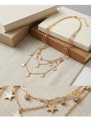 Milena Blake Yıldız ve Taş Detaylı Çok Katmanlı Gold Kolye – Gökyüzü Işıltısı