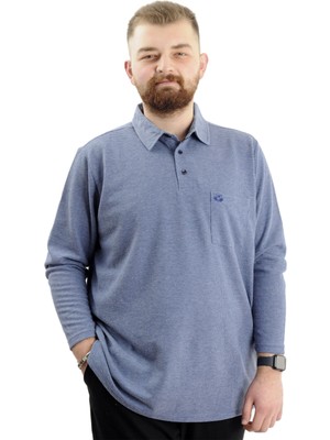 ModeXL Mode Xl Büyük Beden Erkek Sweatshirt Polo Yaka Uzun Kol Waffle 23449 Indigo