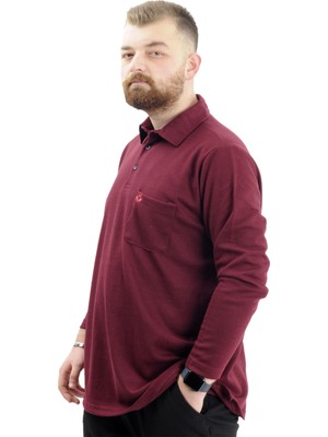 ModeXL Mode Xl Büyük Beden Erkek Sweatshirt Polo Yaka Uzun Kol Waffle 23449 Bordo