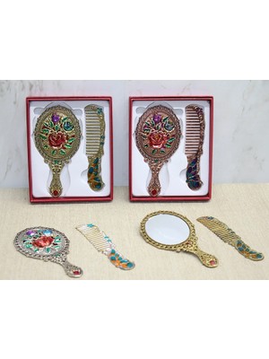 Gül Tasarımı Ayna ve Tarak Seti Küçük Boy