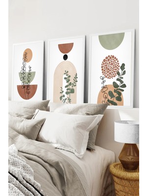 KutuTR Dekorize Mdf Tablo Seti 3 Parça 3 mm - Çerçeveli Salon Oturma Odası Için Bohem Beyaz CRV3018