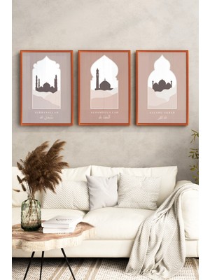 KutuTR Bakır Renkli Ahşap Çerçeveli 2duv Baskı 3’lü Mdf Tablo–kemer Pencere Silüetli-Bakır CRV1197