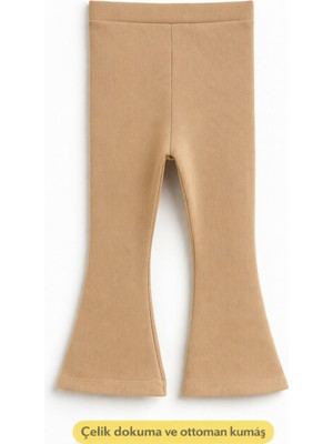 Mini Kanka Yüksek Bel Fitilli Kumaş Çocuk Ispanyol Paça Tayt Konforlu ve Şık Tasarım